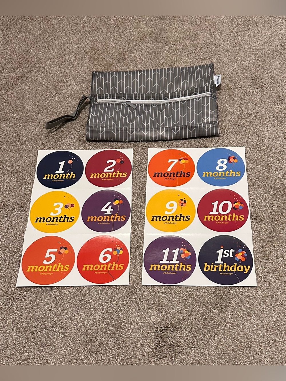 Baby Gray Bag and 12 Months Stickers